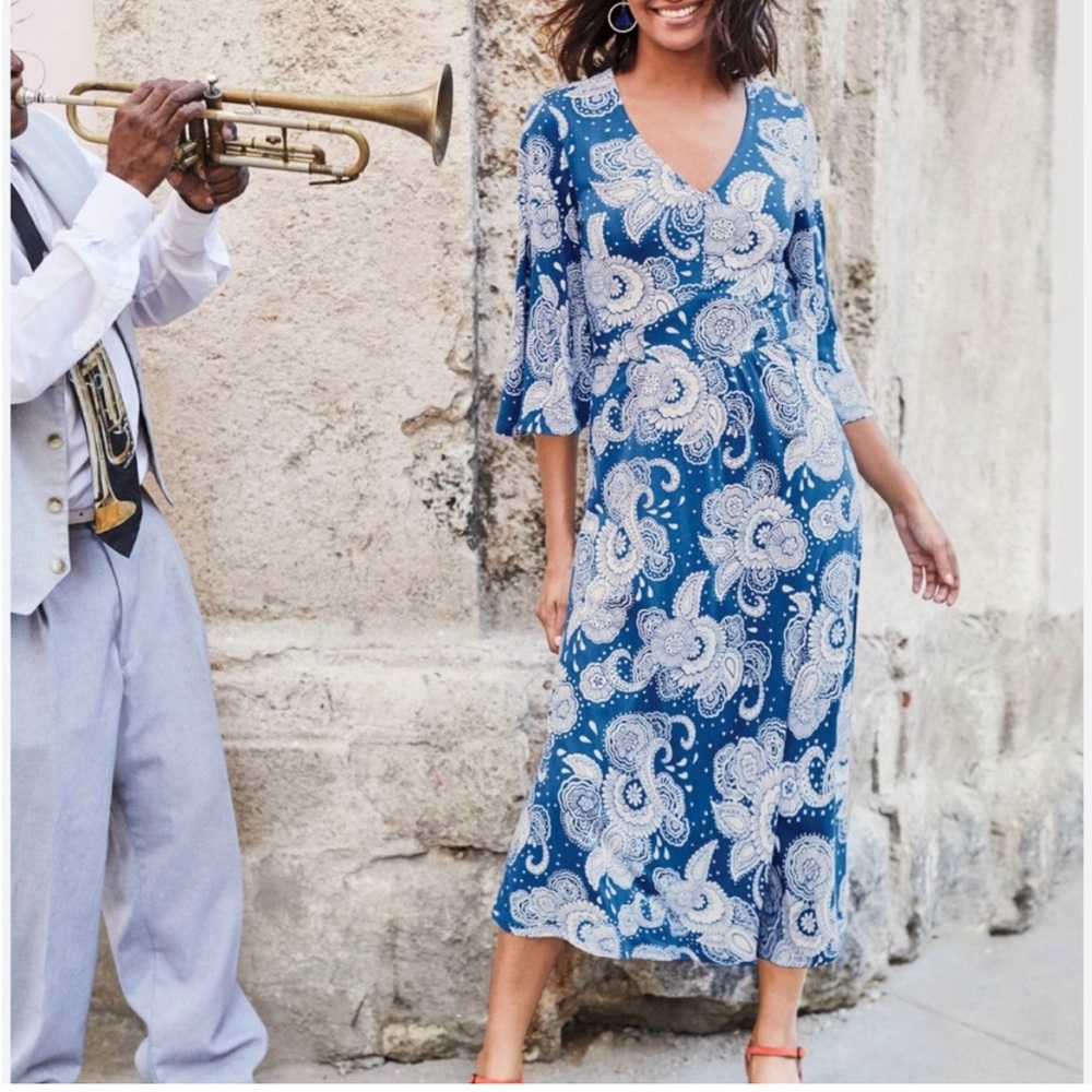 Boden Louisa‎ Jersey Riviera Paisley Garden Maxi Dress Blue & White 6 Party Grad